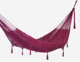 Outdoor undercover cotton Mayan Legacy hammock with hand crocheted tassels King Size Mexican Pink V97-TDKPINK