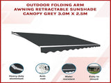 Outdoor Folding Arm Awning Retractable Sunshade Canopy Grey 3.0m x 2.5m V63-842721
