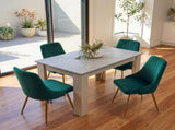 Grey Rectangular Dining Table with 4x Green Velvet Chairs V264-DNT-409C-LGR-DNC-414V-GRN-4