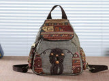 Handmade Backpack Women's Vintage Canvas Backpacks National Style Geometrical Printed Bag Female V1192-AZ-W-15421