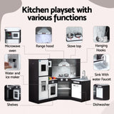 Keezi Kids Kitchen Play Set Wooden Pretend Cooking Playset w/Sounds Lights Black PLAY-WOOD-TAP-BK