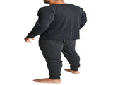 2pcs Set Mens Merino Wool Blend Long Sleeve Thermal Top & Long Johns Pants Underwear - Black V563-BB-2PCMSET-BK-M