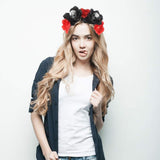 Halloween Rose Skull Headband Flower Crown Hair Bands Wreath Garland Floral Headpiece Women Leaf V1366-AZ2-W-05252