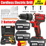 Cordless Drill w/2 Battery Heavy Duty Impact Driver Kit Brushless Hammer Set 88V V201-DRIL0088VF8AU