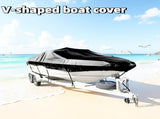 Trailerable Boat Cover 600DHeavy Duty Waterproof Tarp with Storage Bag, Designed for V-Hull, Fish V1197-23-25FTBLACK