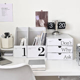 Desk Organizer with Drawer Corrugated Paper 3 Tier Desktop Storage Box for Home Dorm Office White V1294-YM0703-3117230110111