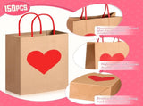 150 Pcs Valentines Day Gift Bags Candy Goodie with Handles Heart Love Paper Wrapping Kraft for V1259-DP01-A-5640