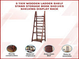 5 Tier Wooden Ladder Shelf Stand Storage Book Shelves Shelving Display Rack V63-824191