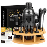 12-Piece Stainless Steel Cocktail Set with Bamboo Stand, Black, for Bar and Home Use, Perfect Gift V1188-MS-325-1515
