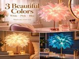 Ostrich Feather Table Lamp White, 80 Hand-Woven Natural Feathers, 3 Colour Temperature Touch V1197-JD-093001