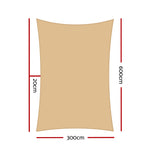 Instahut Shade Sail 3x6m Rectangle 185GSM 95% Sand Shade Cloth SAIL-DL-L-3X6-C-SA