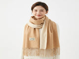 Khaki and Beige Double-Sided Reversible Imitation Cashmere Scarf for Women - Soft Warm Winter Neck V888-ELOSUNG53091