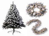 Christabelle 3pc Christmas Set 1.5m Snow Flocked Tree 61cm Pre-Lit LED Wreath & 2.74m Frosted CMB-BXS210SN-WG