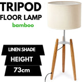73cm Bamboo Tripod Table Lamp Light Modern Vintage w Beige Linen Shade V563-75134