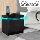 Levede Bedside Tables Side Table 2 Drawers Black FU6001-BK