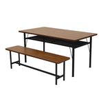 Levede 1x Dining Table +1x Bench Set Steel Home Kitchen Farmhouse Brown CH111617