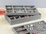 4 Pack Velvet Jewelry Organizer Trays, Stackable Drawer Inserts for Rings Earrings Necklaces, Gray V1188-MS-721-055