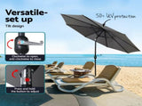 Instahut 2.7m Outdoor Umbrella w/Base Pole Stand Garden Sun Charcoal UMB-POLE-27-TIL-BASE-CO