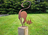 16.5 Inch Rusty Metal Cat Fence Topper, Silhouette Garden Stake Yard Art, Decorative Cat Statue for V1366-AZ2-W-16699
