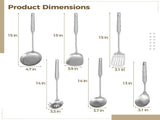 6PCS Stainless Steel Cooking Utensils Set, Metal Kitchen Tools, Soup Ladle, Slotted Spatula, V1192-AZ-W-18305