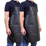 2x Pierre Cardin Professional Leather Apron Butcher Woodwork Barber Chef - Black V563-PC3432-BLACK_2X