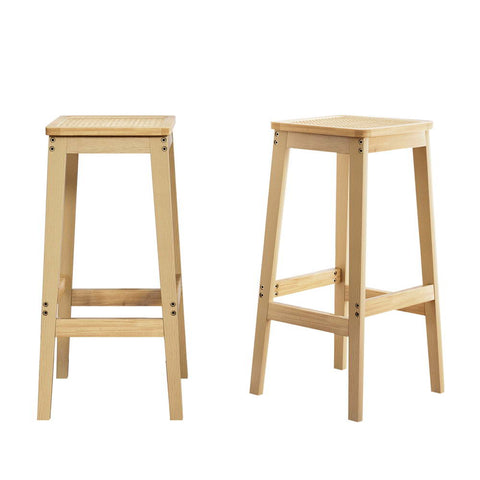 Artiss 2x Bar Stools Rubber Wood Stool Counter Chair Rattan Barstools Kitchen BA-Y-1031-NAX2