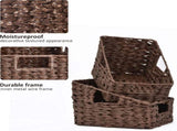 Wicker Storage Baskets, Waterproof Wicker Basket with Handles, Trapezoid Woven Storage Bins for V1258-DP02-WO-190
