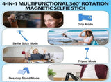 Magnetic Pocket Selfie Stick, New 4-in-1 Multifunctional 360&deg Rotation Magnetic Selfie Stick with V1366-AZ2-W-10703