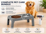 Pet Care Bundle Set Grey Adjustable Elevated Double Dog Bowl & White and Grey 2-in-1 Self-Cleaning V888-ELOSUNG53428