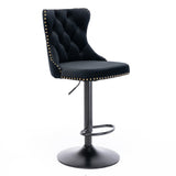 4x Height Adjustable Swivel Bar Stool Velvet Nailhead Barstool with Footrest V226-SW1812BK-2