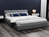 Artiss Bed Frame Queen Size Gas Lift Grey VILA EMERALDPACKAGE-GY-34Q
