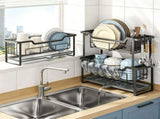 2-Tier Dish Racks, Large Space-Saving Dish Drying Rack, Narrow Drainer for Kitchen Counter, Black V1366-AZ2-W-18282