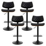 Artiss 4x Bar Stools Kitchen Dining Chairs Gas Lift Stool Wooden Leather Black BA-TW-8095-BKX4