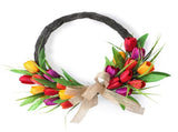 Artificial Flower Wreath 40cm Spring Summer Wreath Front Door Decoration for Indoor Outdoor Orange V1294-YM0901-3115250106611