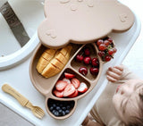 Grosmimi Bear Silicone Suction Food Plate with Silicone Lid Chocolate Brown DTK10876