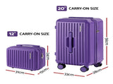 Wanderlite 2pcs Trunk Luggage Suitcase Travel Carry On TSA Lock 12" 20" Purple LUG-ABS-TRUK-12-20-PR