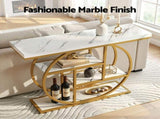 Artiss Console Table Marble Effect 4-Tier Shelves 105CM White&Gold FUR-V-CST-01-MBWH