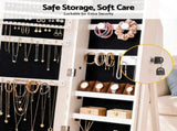 Artiss Lockable Jewelry Armoire with Mirror, Freestanding Organizer Cabinet with Drawers, White JC-B-2D-153-WH