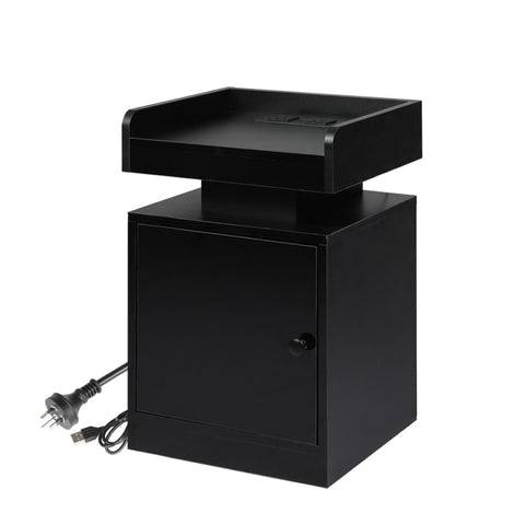 Levede Bedside Table USB Charger Outlet RGB Black NI1049-BK