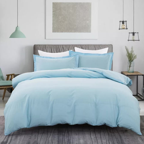 100% cotton Premium Doona Duvet Quilt Cover Set with Soft Pillowcases - Aqua-King V745-AQ023418K3