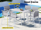 Gardeon 7PCS Outdoor Bar Set Stools Dining Chairs Table Patio Steel Bistro Set White ODF-BARSET-WH-7STEX-ABC