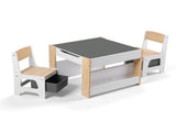 Keezi Kids Table and Chair Set, 4 in 1 Wooden Activity Table with Bookcase, Storage Box and KTC-G-BS-NT