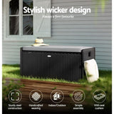 Gardeon Outdoor Storage Bench Box Wicker Garden Sheds Tools Cushion Patio Furniture Black ODF-OSB-RAT-BK