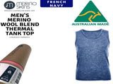 MERINO SKINS Mens Classic Round Neck Tank Singlet Thermal Top - French Navy V563-MS-CLA-MRNTANK-FNVY-XS