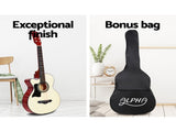 Alpha 38 Inch Acoustic Guitar Wooden Body Steel String w/ Stand Left Handed GUITAR-D-38-NAT-LF-CAPO