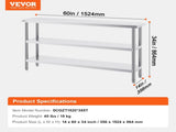 Stainless Steel Food Prep Table, 356 x 1524 x 864 mm Commercial Kitchen Worktable, with 2 Adjustable V952-CFBXGGZTSCGZFXOQBV0