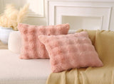 Faux Fur Plush Pillow with Inserts Set of 2, Soft 18" x 18" Decorative Throw Pillows, Square Boho V1258-DP02-C-3202