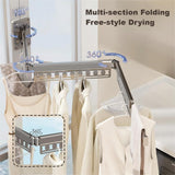 Wall-Mounted Folding Drying Rack with Windproof Holes & Retractable Rod for Balcony, Bathroom & V1107-CS-MDKZDLYJB