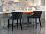 4x Velvet Upholstered Button Tufted Bar Stools with Wood Legs and Studs-Black V226-SW1824BK-2