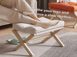 White Foldable Ottoman & Padded Footstool with Velcro Stability & Spare Cusion - Cotton Linen V888-ELOSUNG494232